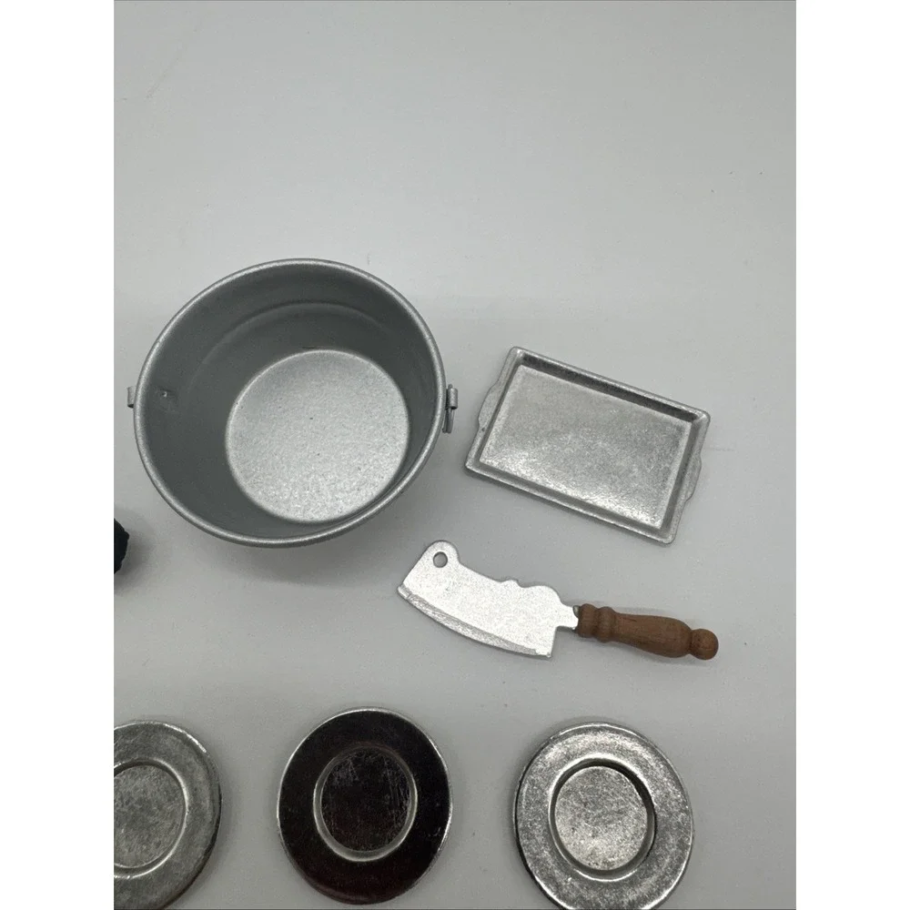 Miniature Dollhouse Kitchen Cookware Lot  Iron Skillet Knife Tin Dish Cast Metal